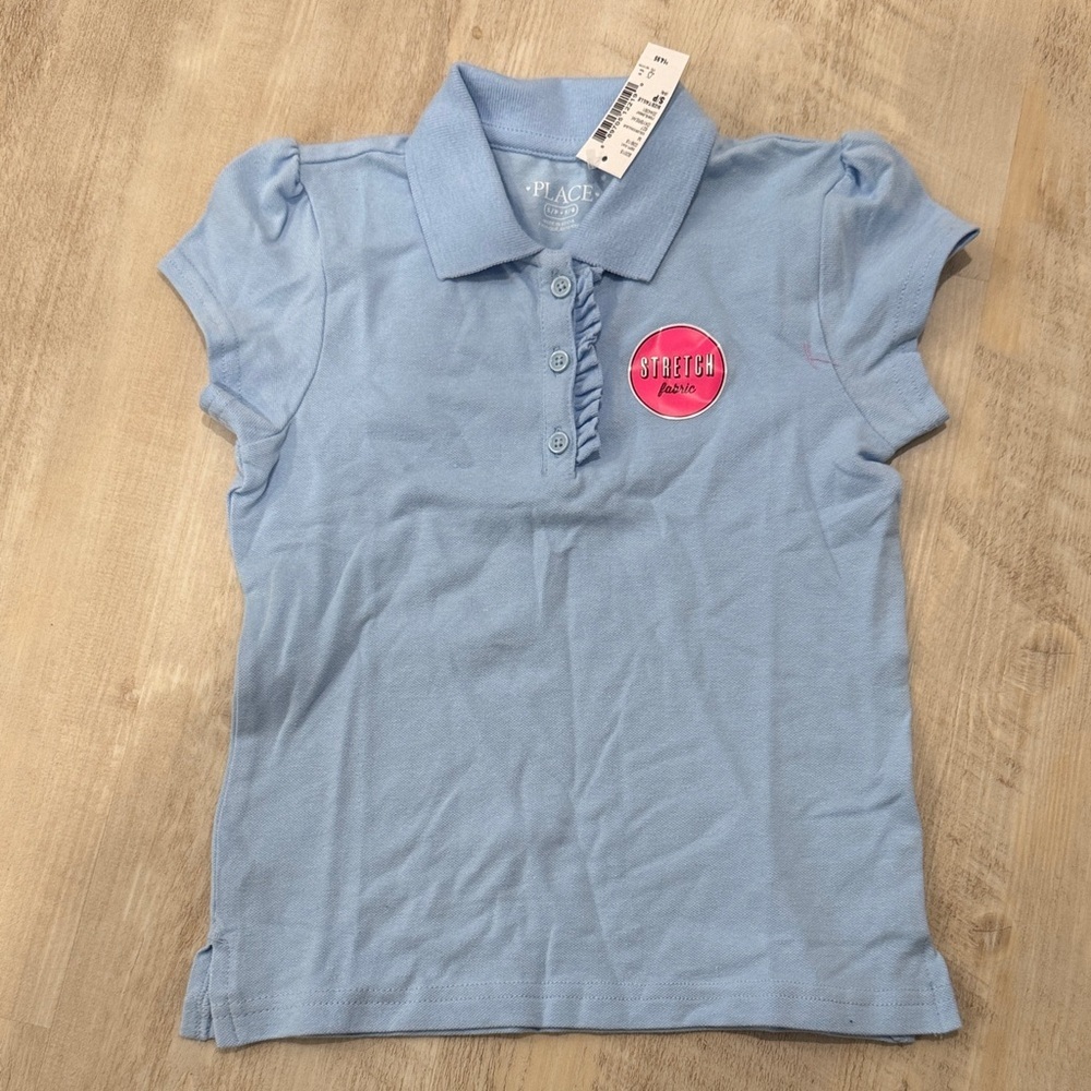 The Children's Place Light Blue Polo with Pink Logo